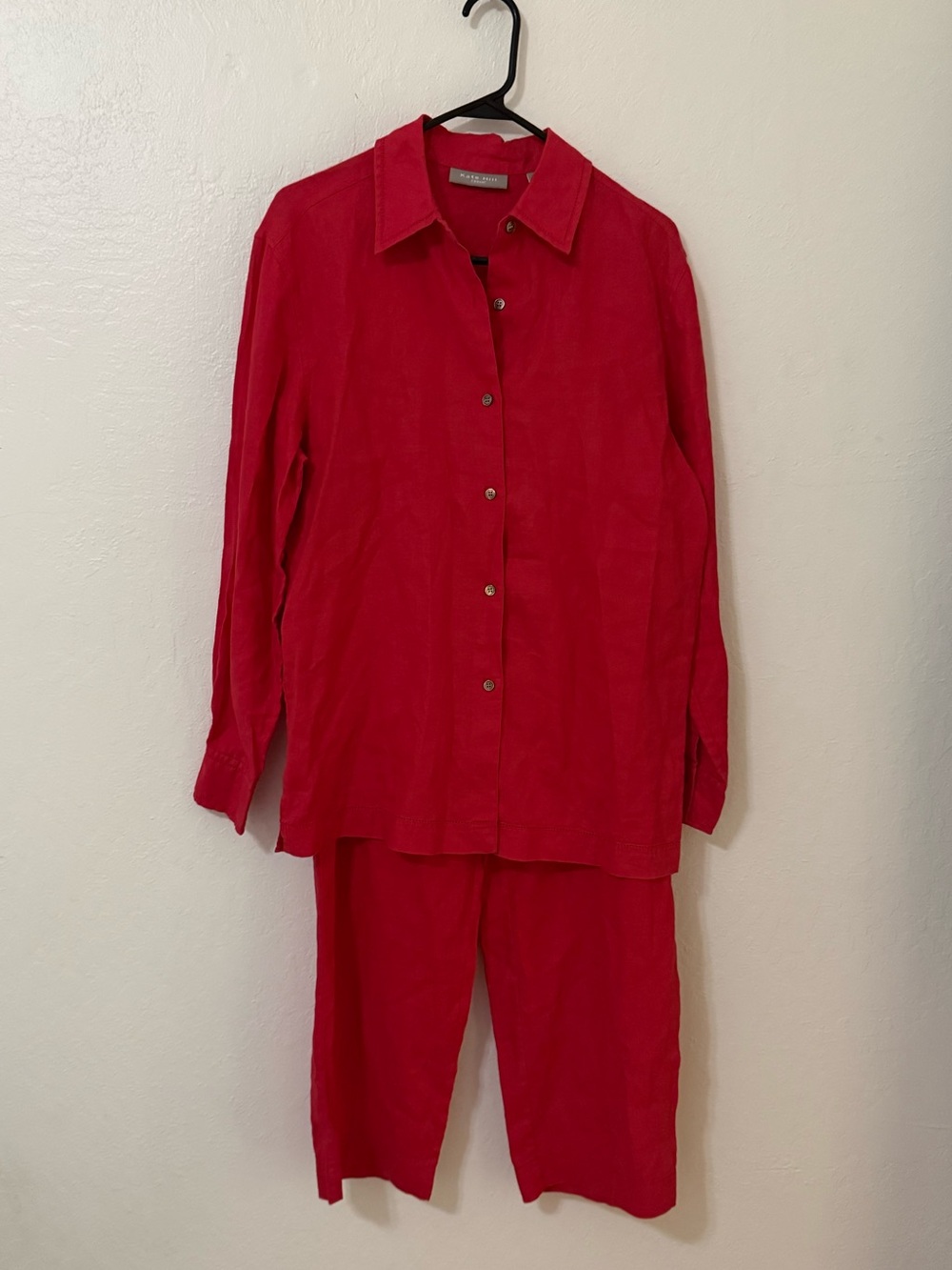 Kate Hill Bright Pink Button-Up Shirt and Pants Set Size Medium